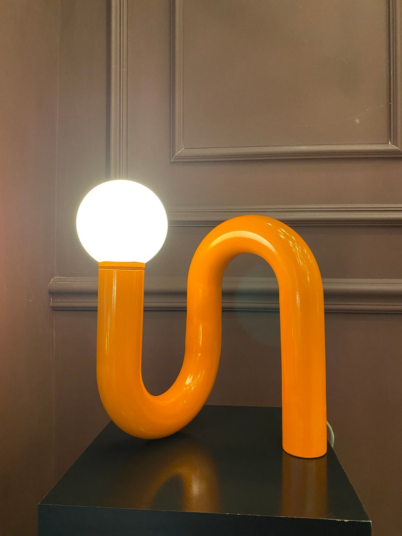 Orange Tube Table Lamp, Modern Tube Lamp, Unique Lamp, Bedside Lamp, Living Room Decor, Home Decor, Modern Decor, Unique Lighting image 2