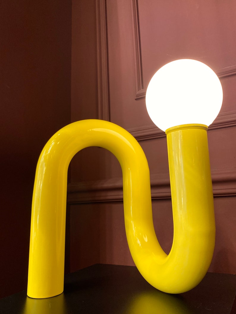 Yellow Tube Table Lamp, Modern Bedside Lamp, Yellow Table Lamp, Unique ...
