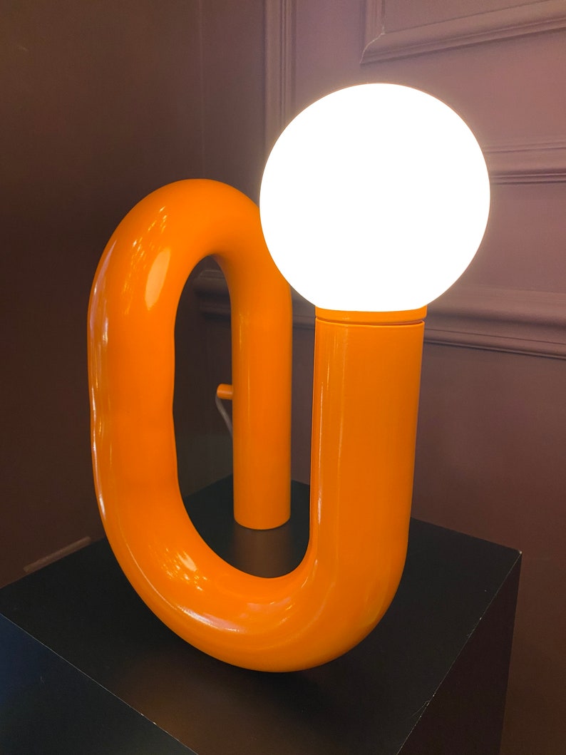 Orange Tube Table Lamp, Modern Tube Lamp, Unique Lamp, Bedside Lamp, Living Room Decor, Home Decor, Modern Decor, Unique Lighting image 4