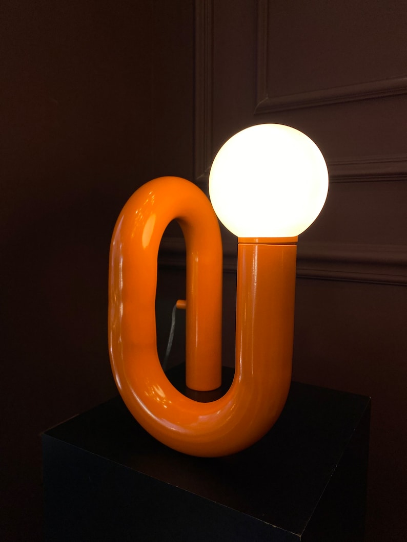 Orange Tube Table Lamp, Modern Tube Lamp, Unique Lamp, Bedside Lamp, Living Room Decor, Home Decor, Modern Decor, Unique Lighting image 6