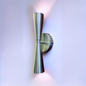 Double Conical Wall Sconce: Antique Brass Plug-in Bedside Light