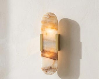 Marble Wall Sconce, Antique Brass Handmade Lighting Fixture, Mid Century Modern Bedroom Light, Bathroom Vanity Light, Marble Wall Light