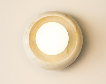 Unique Marble Wall Light, Marble Wall Sconce, Round Marble Light, Minimalist Wall Light, Marble Light for Bedroom, Mid Century Sconce