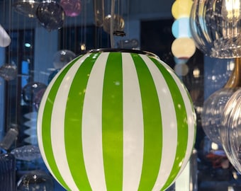 Lampe à suspension en verre soufflé à la main à rayures vertes et blanches, globe rétro