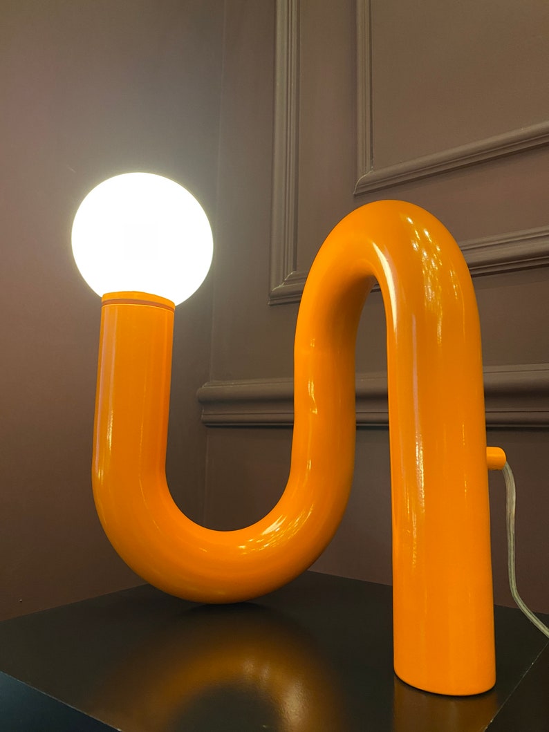 Orange Tube Table Lamp, Modern Tube Lamp, Unique Lamp, Bedside Lamp, Living Room Decor, Home Decor, Modern Decor, Unique Lighting image 3