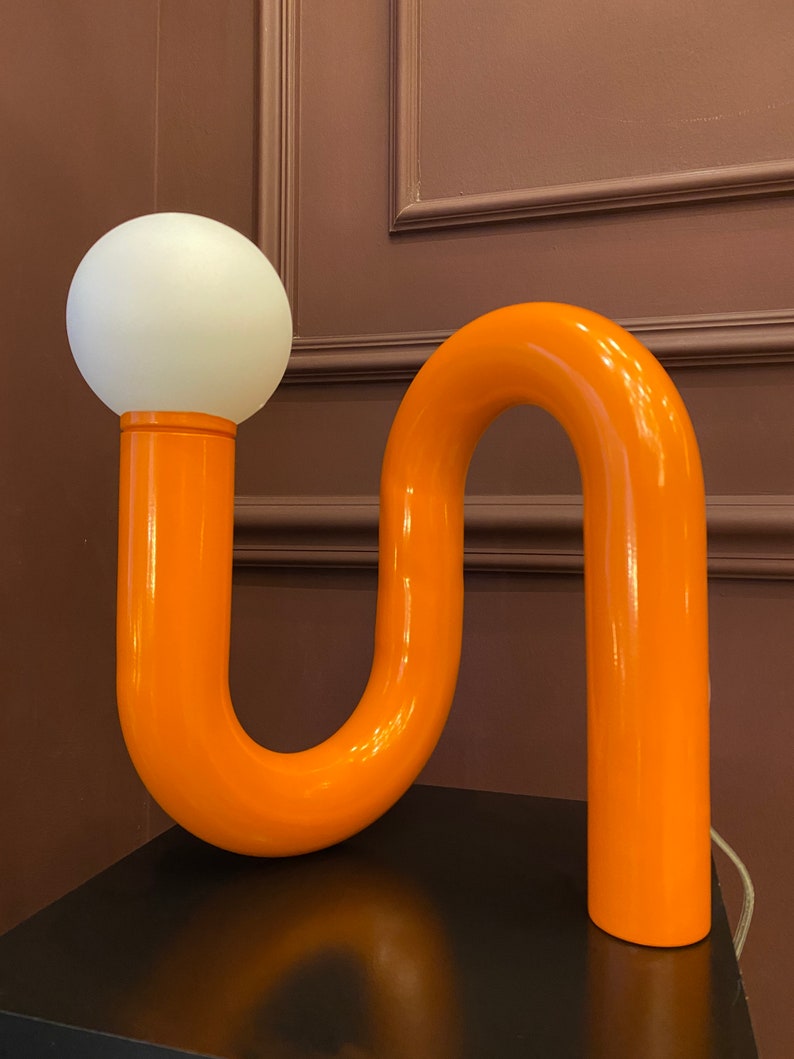 Orange Tube Table Lamp, Modern Tube Lamp, Unique Lamp, Bedside Lamp, Living Room Decor, Home Decor, Modern Decor, Unique Lighting image 8