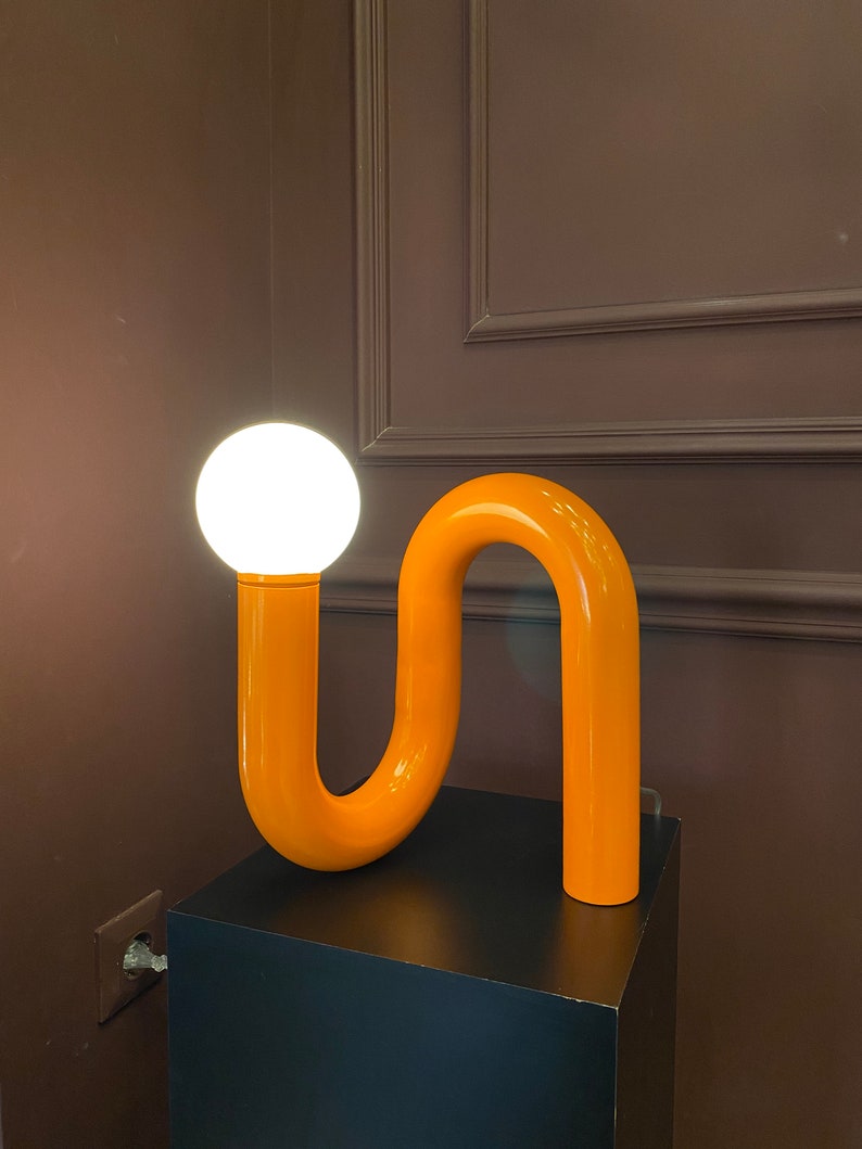 Orange Tube Table Lamp, Modern Tube Lamp, Unique Lamp, Bedside Lamp, Living Room Decor, Home Decor, Modern Decor, Unique Lighting image 1