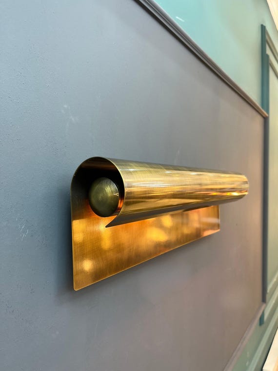 Antique Brass Picture Light, Modern Art Gallery Lighting, Minimalist Vanity Light