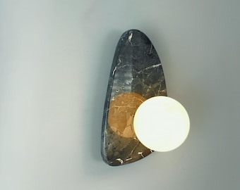 Iluminación de mármol gris Pietra, apliques de mármol de lujo, luces de mármol minimalistas, elegante aplique de piedra moderno para decoración del hogar e iluminación ambiental.