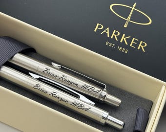 Engraved Parker Pen and Mechanic Pencil Set in Parker Gift Box, MBA Graduation Gift, Masters Degree Graduation Gift