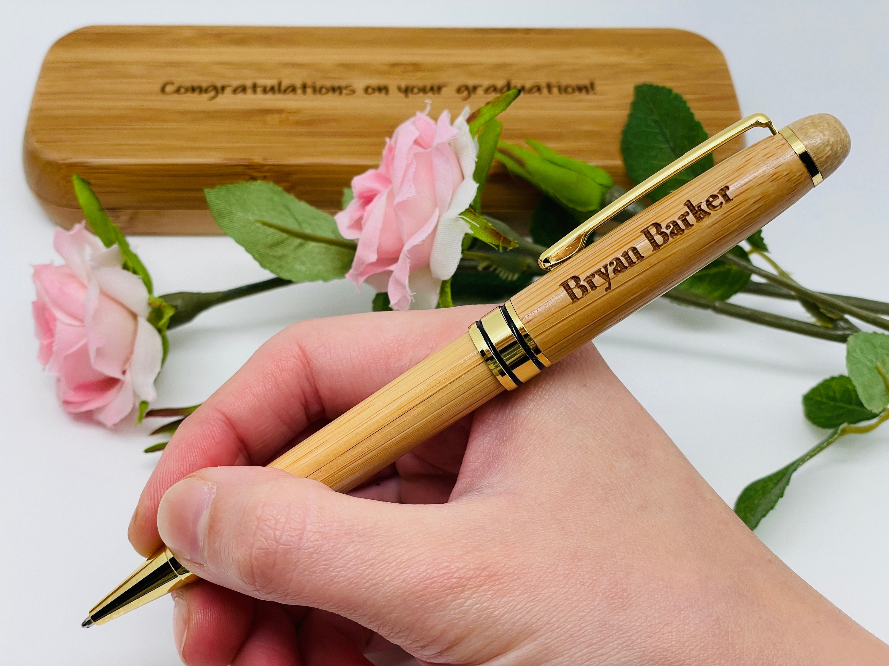 Personalised Engraved Wooden Ballpoint Pen Eco Bamboo Black Ink Promotional Pens 