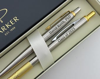 Custom Engraved Parker Pen and Mechanic Pencil Set, PhD Graduation Gift, Doctorate Graduation Gift, New Doctor Gift