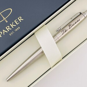 Personalized Parker Chrome Jotter Ballpoint Pen in Parker Box with blue and black ink