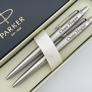 Engraved Chrome Parker Jotter Pen Set, Personalized Pen, Couple Gift, Wedding Gift, Anniversary Gift, Graduation Gift, Teacher Gift
