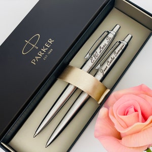 Personalised Pen Set, Engraved Pen, Stainless Steel Parker Jotter Ball Pen  & Fountain Pen Set, Graduation, Wedding Gift, Birthday, Christmas 