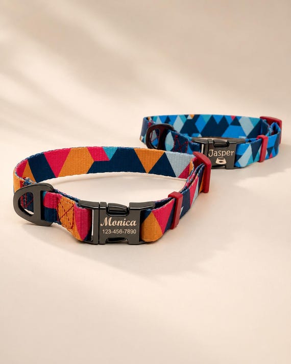 Personalized Dog Collar with Engraved Metal Buckle, Custom Pet ID Collar
