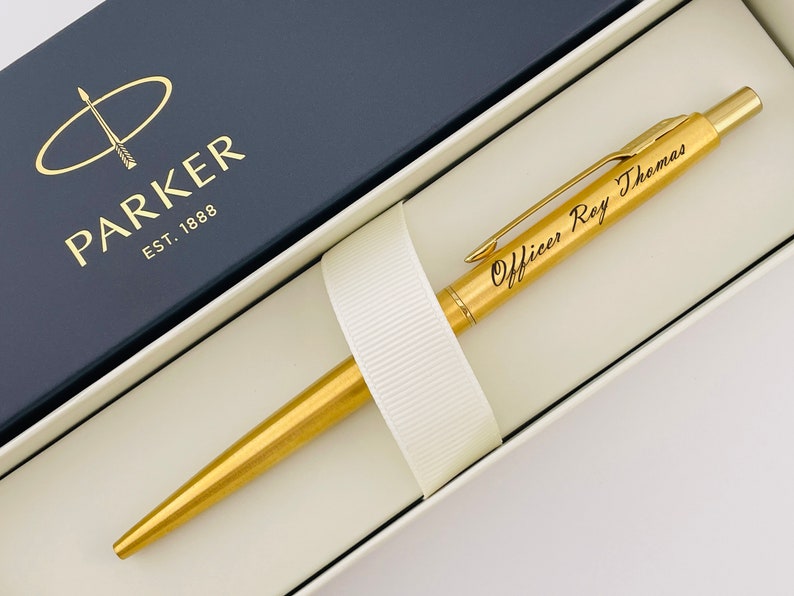 Personalized Parker Gold Classic Ballpoint Pen in Parker Box with blue and black ink