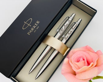 Engraved Chrome Parker Jotter Pen Set, Personalized Pen, Couple Gift, Wedding Gift Anniversary Gift Graduation Gift Teacher Gift