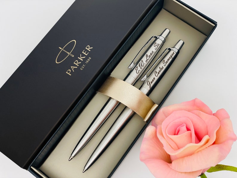 Engraved Chrome Parker Jotter Pen Set, Personalized Pen, Couple Gift, Wedding Gift Anniversary Gift Graduation Gift Teacher Gift image 1