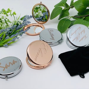 Personalized Compact Mirror, Pocket Mirror Bridesmaid Gift, Bachelorette Party Favors, Make Up Mirror, Wedding Gift, Gift for Mom Birthday ~