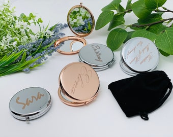 Personalized Compact Mirror, Pocket Mirror Bridesmaid Gift, Bachelorette Party Favors, Make Up Mirror, Wedding Gift, Gift for Mom Birthday ~