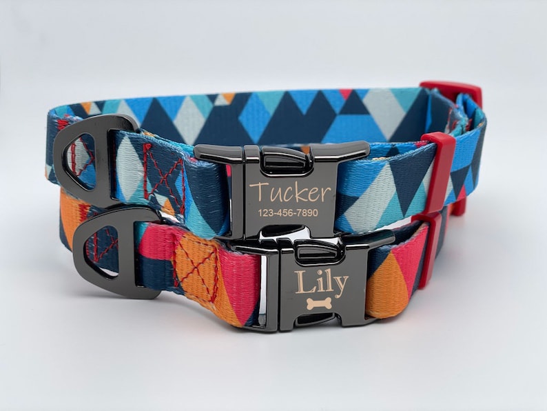Engraved Metal Buckle Dog Collar Geometric design