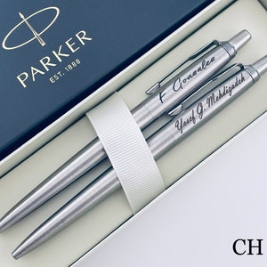 Personalized Parker Pen Set, Blue and Black Parker Jotter Pen Set, Coworker Gift, Graduation Teacher Gift, Wedding Gift CH Set