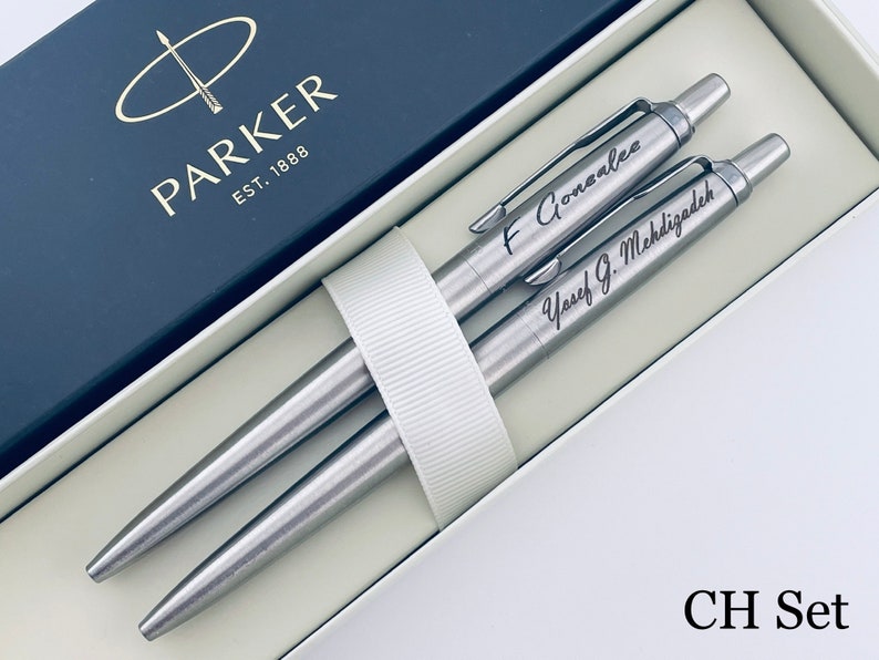 Personalized Parker Pen Set, Blue and Black Parker Jotter Pen Set, Coworker Gift, Graduation Teacher Gift, Wedding Gift CH Set