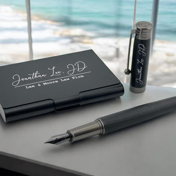 Custom Pen and Business Card Holder Set – Lawyer Gift Set, Executive Gift for Legal Professional, JD Graduation Gift