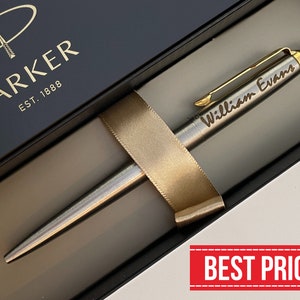 Personalized Parker Ballpoint Pen, Engraved Parker Jotter Pen, Graduation Groomsmen Gifts for Men Dad Boyfriend Father Gift for Her Mother Chrome w/ Gold Trim