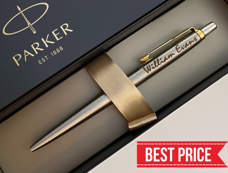 Personalized Parker Ballpoint Pen, Engraved Parker Jotter Pen, Graduation Groomsmen Gifts for Men Dad Boyfriend Father Gift for Her Mother Chrome w/ Gold Trim