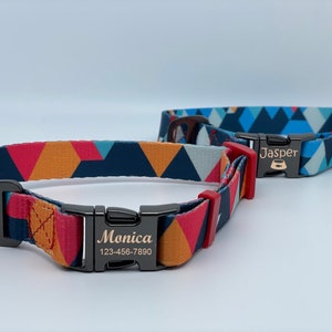 Engraved Metal Buckle Dog Collar Geometric design