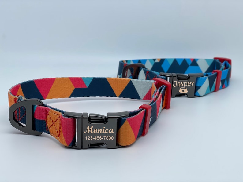 Engraved Metal Buckle Dog Collar Geometric design