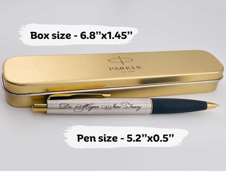 Personalized Parker Frontier, Pen in Tin Box, Boss Gift Groomsmen Gift Birthday Gift Anniversary Gift Realtor Gift Doctor Gift image 3