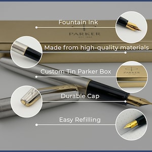 Custom engraved Parker Fountain Pen in Tin Box