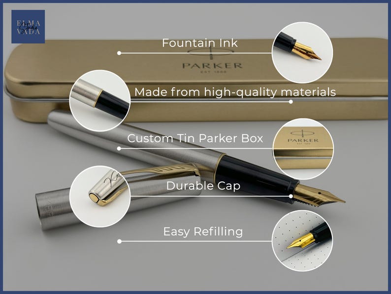 Custom engraved Parker Fountain Pen in Tin Box