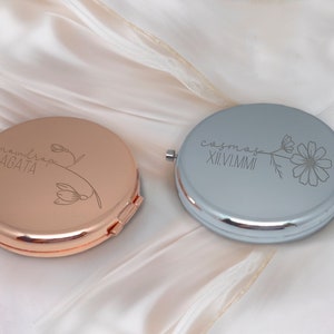 Personalized Rose Gold Compact Mirror Favor, Custom Engraved Name Pocket Mirror, Gift for Her, Bridesmaid Gifts, Wedding Party Gifts