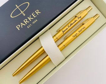 Lot de 2 stylos personnalisés Parker or argent, stylos Parker en acier inoxydable, cadeau promotionnel, cadeau de remise des diplômes, cadeau d'anniversaire