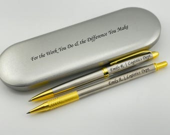 Custom Engraved Pen and Pencil Set - Labor Day Gift, Personalized Writing Set, Employee Appreciation Gift, Corporate Gift Set