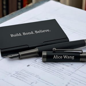 Stylo plume gravé et porte-cartes - Coffret cadeau d'entreprise pour une promotion, la reconnaissance d'un employé, un nouvel employé ou une reconnaissance d'un dirigeant