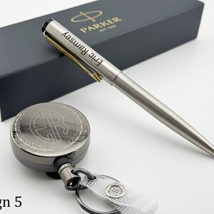 Engraved Pen and Badge Reel Set, Parker Pen with Engraved, Gift with Name, PhD Gift, Pharmacist Gift, Therapist Gift Nurse Gift New Job Gift Design 5