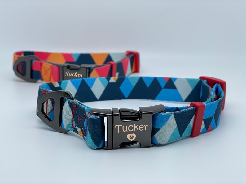 Engraved Metal Buckle Dog Collar Geometric design