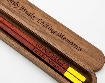 Personalized Chopsticks Set in Wooden Box, Engraved Wood Chopsticks for Dad, New Dad Keepsake, Sushi Lover Gift