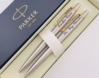 Personalized Parker Pen Set, Blue and Black Parker Jotter Pen Set, Coworker Gift, Graduation Teacher Gift, Wedding Gift