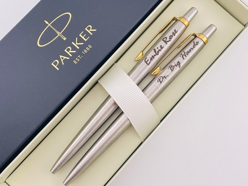 Personalized Parker Pen Set, Blue and Black Parker Jotter Pen Set, Coworker Gift, Graduation Teacher Gift, Wedding Gift image 1