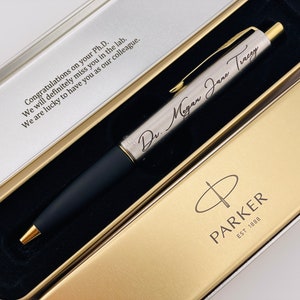 Personalized Stainless Steel with Gold Trim Clip Parker Frontier Ballpoint Pen in Tin Parker Box