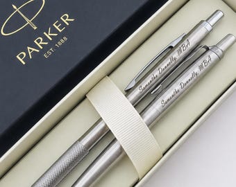 Engraved Parker Pen and Mechanic Pencil Set in Parker Gift Box, Custom Graduation Gift, MBA Graduation Gift, Masters Degree Graduation Gift