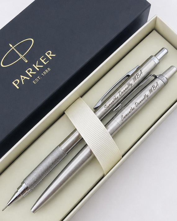 高級万年筆・ボールペンPARKER 14K siliver givenchi Engraved Parker Pen and Mechanic Pencil Set in Parker Gift Box