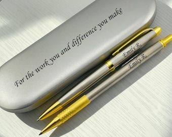 Custom Engraved Pen and Pencil Set - Labor Day Gift, Personalized Writing Set, Employee Appreciation Gift, Corporate Gift Set