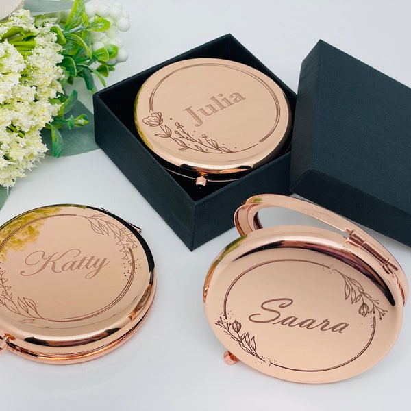 Personalized Compact Mini Mirror, Customized Bridesmaid Laser Mirror Laser Engraved Mirror, Pocket Mirror Bridesmaid Gift, Bridal Party Gift